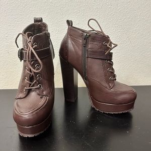 Leila Stone Brown Faux Leather Heeled Boots